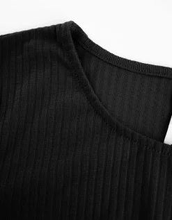 Gesneden shirt met lange mouwen - Geribde structuur - zwart