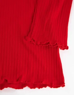 Gesneden shirt met lange mouwen - Geribde structuur - rood