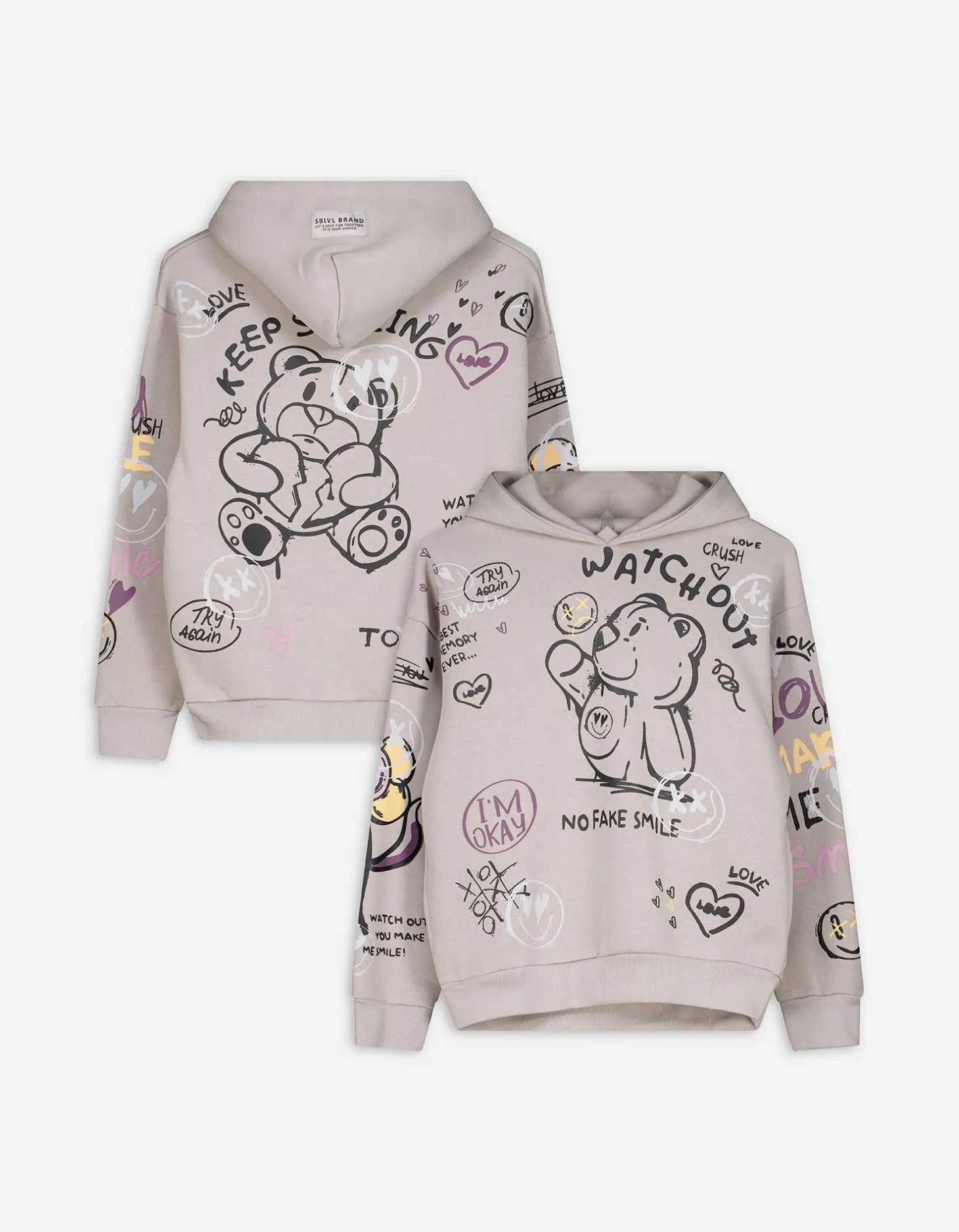 Hoodie - Print all-over - beige