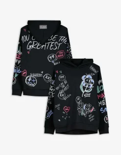 Hoodie - Print all-over - zwart