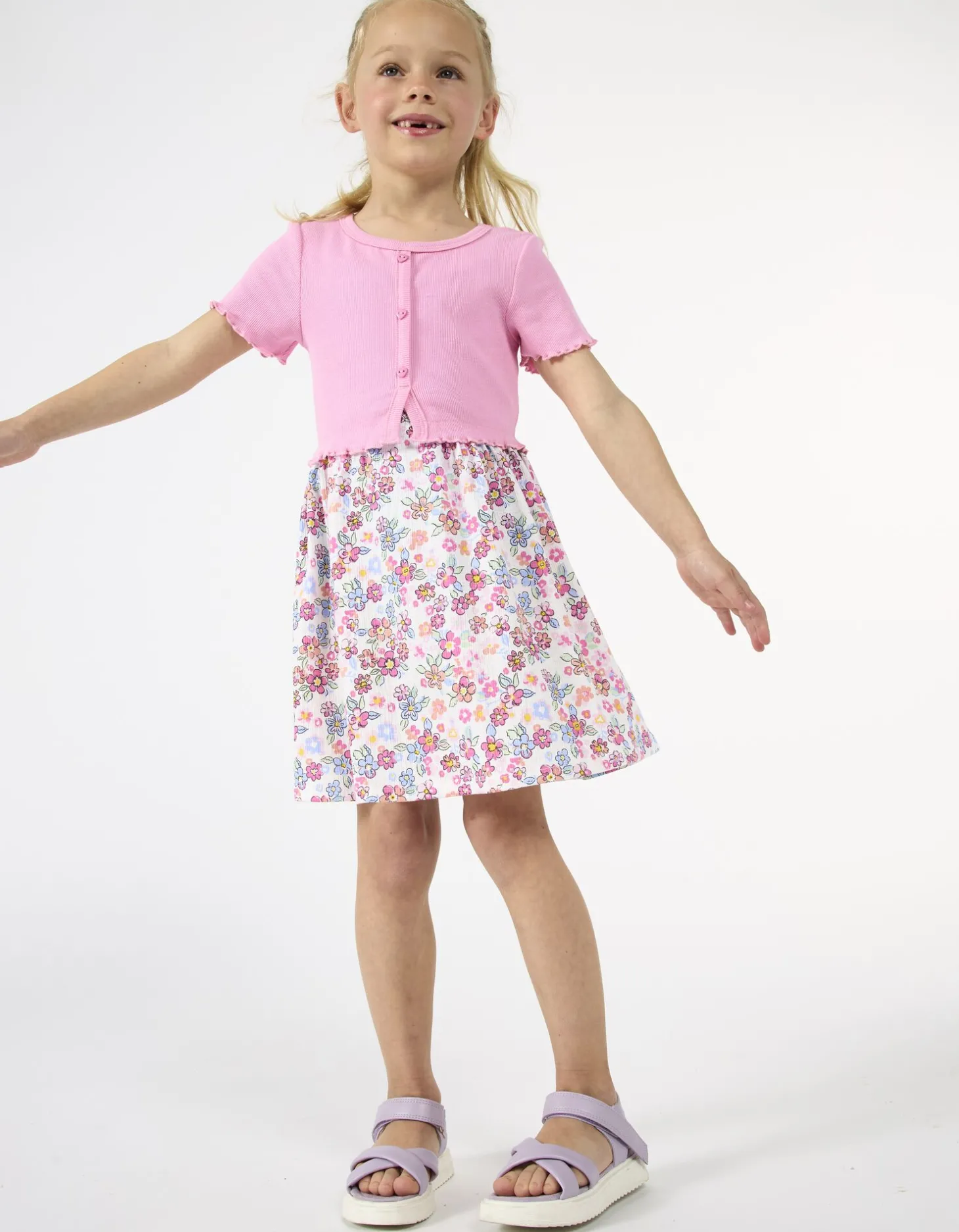 Jurk - Geribde structuur - pink