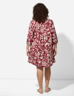 Jurk - Motief all-over - donkerrood
