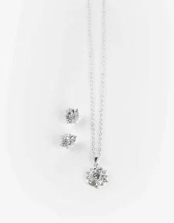 Ketting en oorbellen - Siersteentjes - zilver