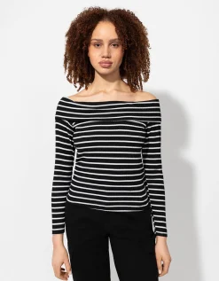 Longsleeve - Carmenhals - zwart