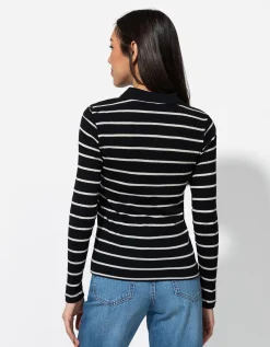Longsleeve - Geribde structuur - zwart