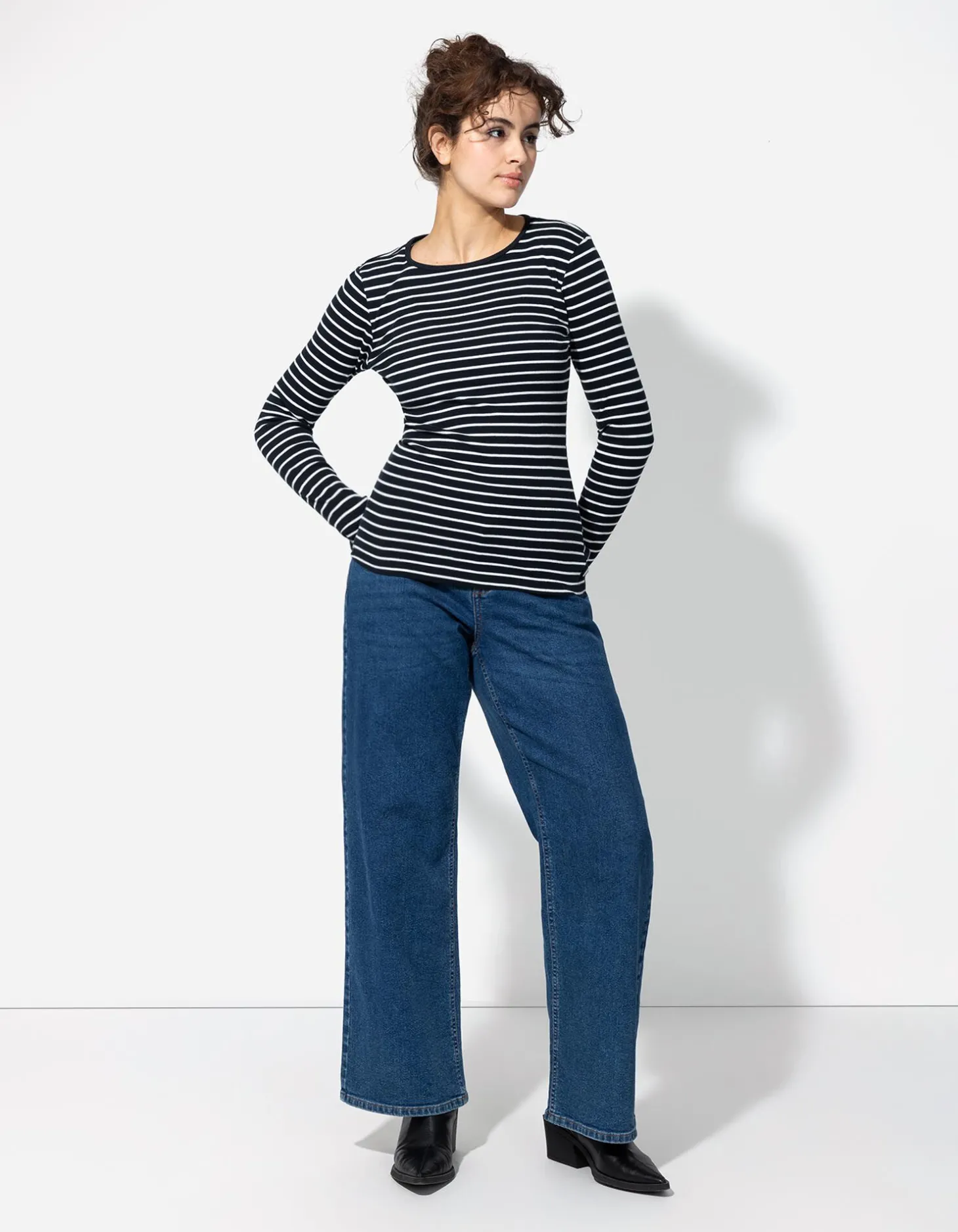 Longsleeve - Geribde structuur - donkerblauw