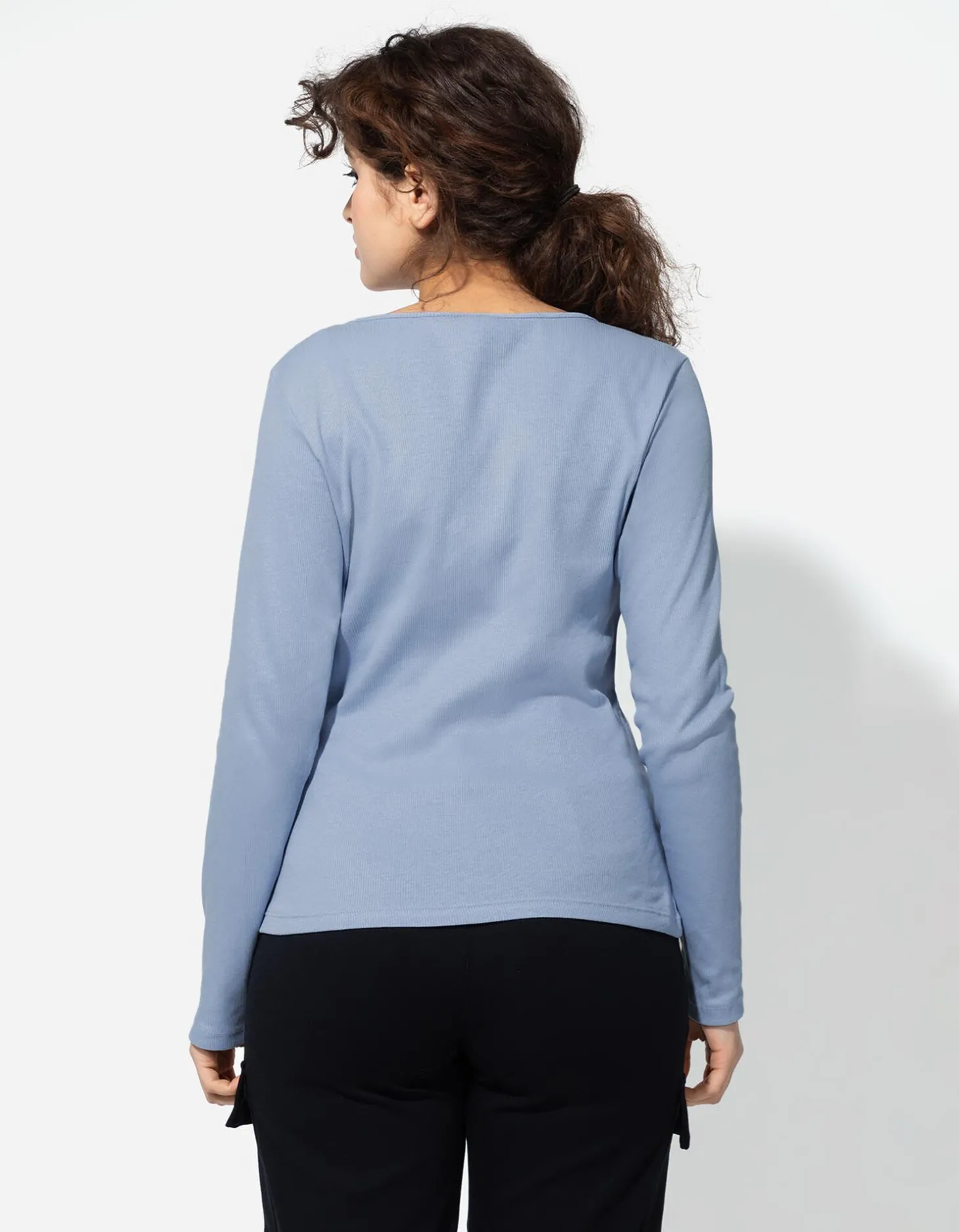 Longsleeve - Knoopsluiting - lichtblauw