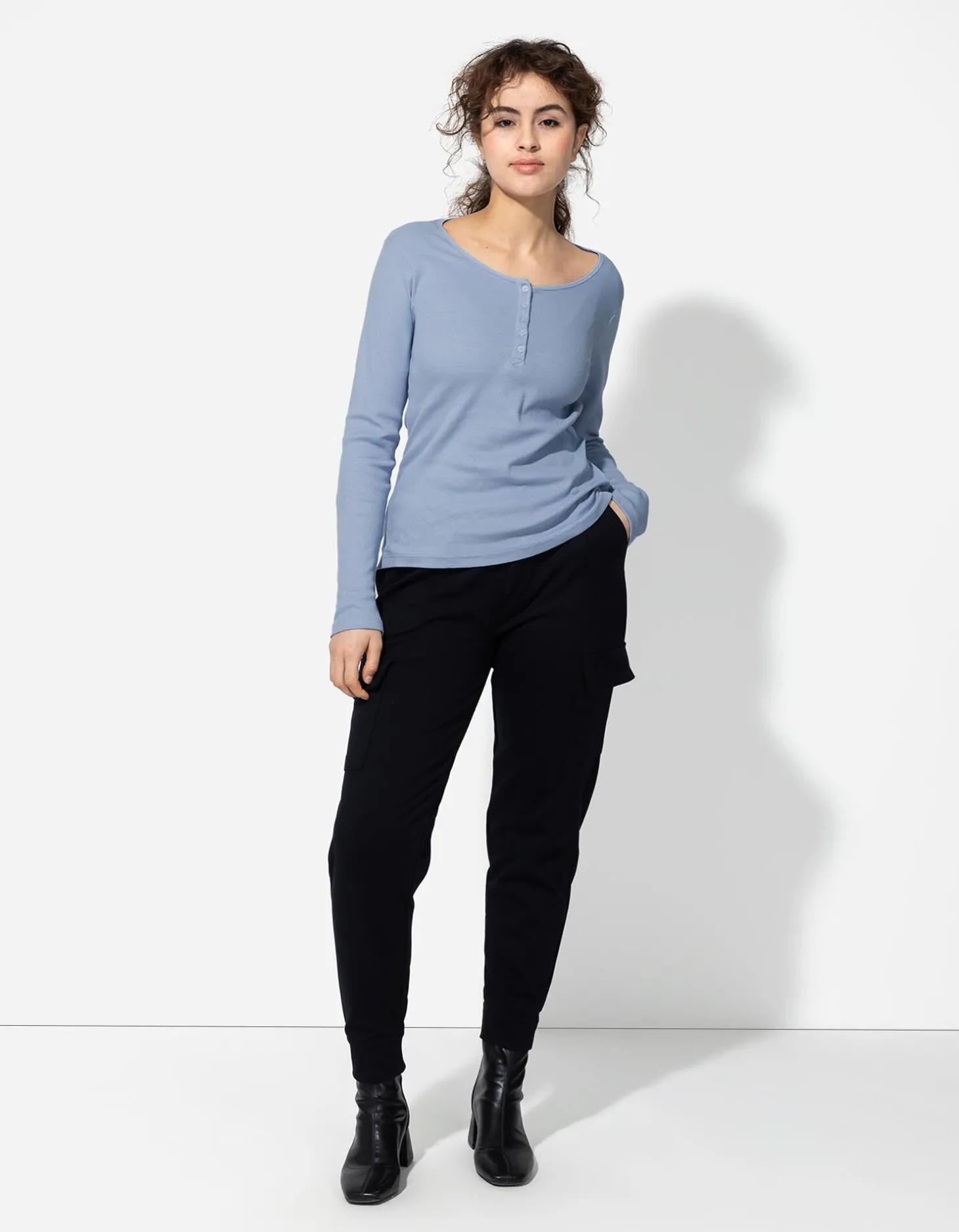 Longsleeve - Knoopsluiting - lichtblauw