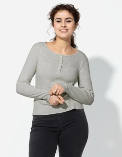 Longsleeve - Knoopsluiting - lichtgrijs