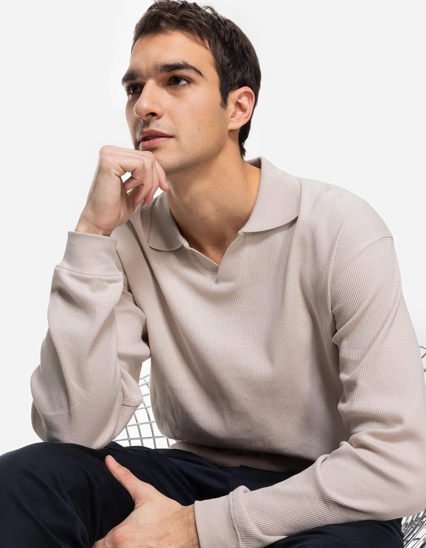 Longsleeve - Overhemd kraag - beige