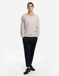 Longsleeve - Overhemd kraag - beige