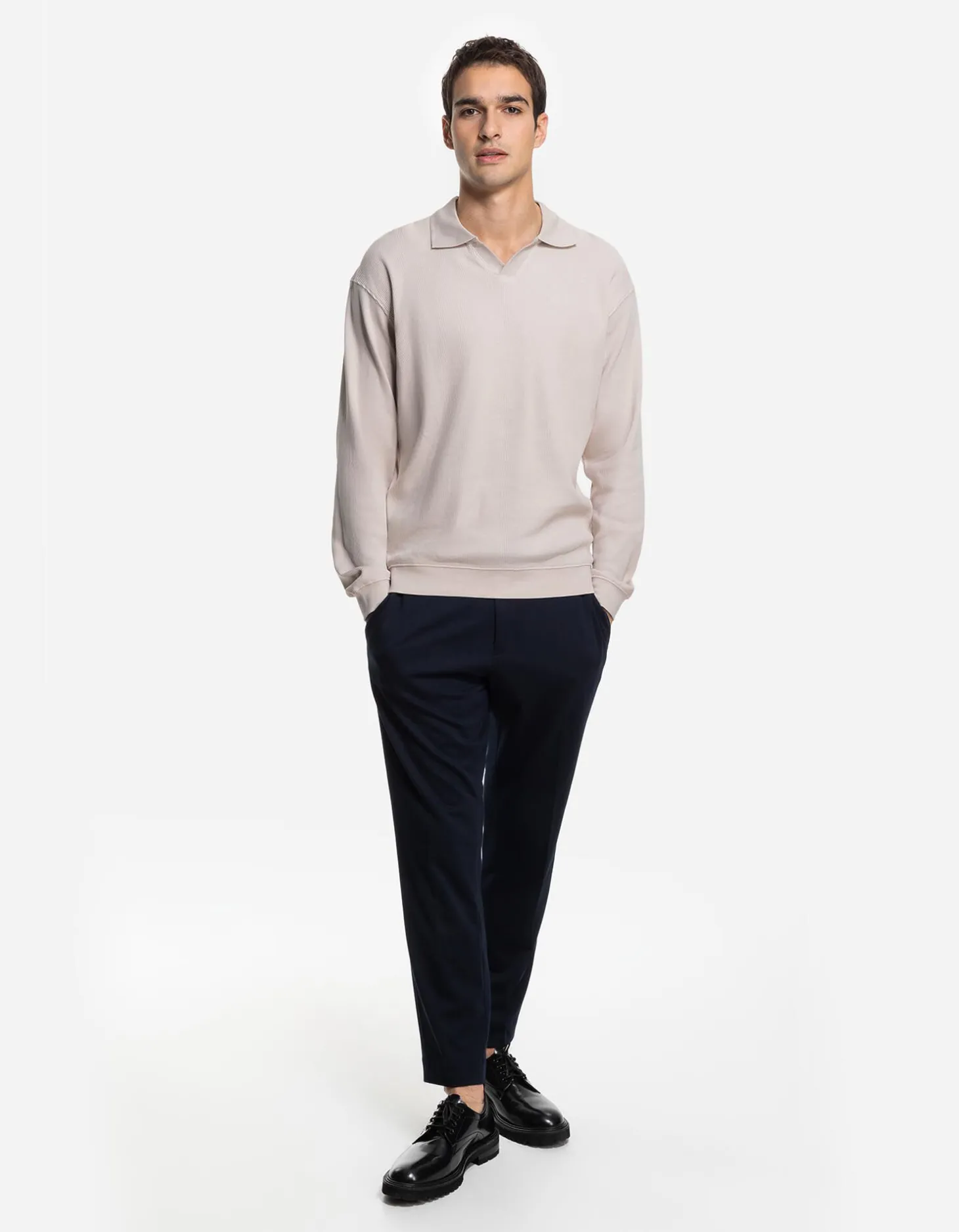 Longsleeve - Overhemd kraag - beige