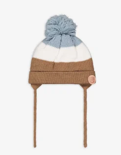 Muts met pompon - fleecevoering - lichtblauw
