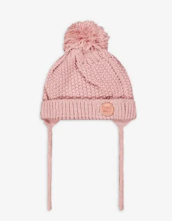 Muts met pompon - fleecevoering - roze