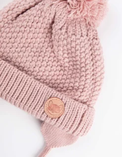Muts met pompon - fleecevoering - roze