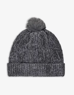 Muts met pompon - kabelpatroon - donkergrijs