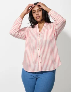 Overhemdblouse - Katoen - lichtrood