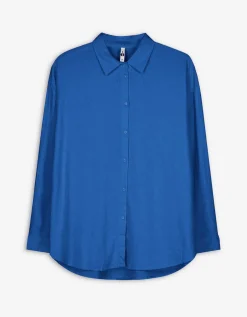 Overhemdblouse - Linnenmix - blauw