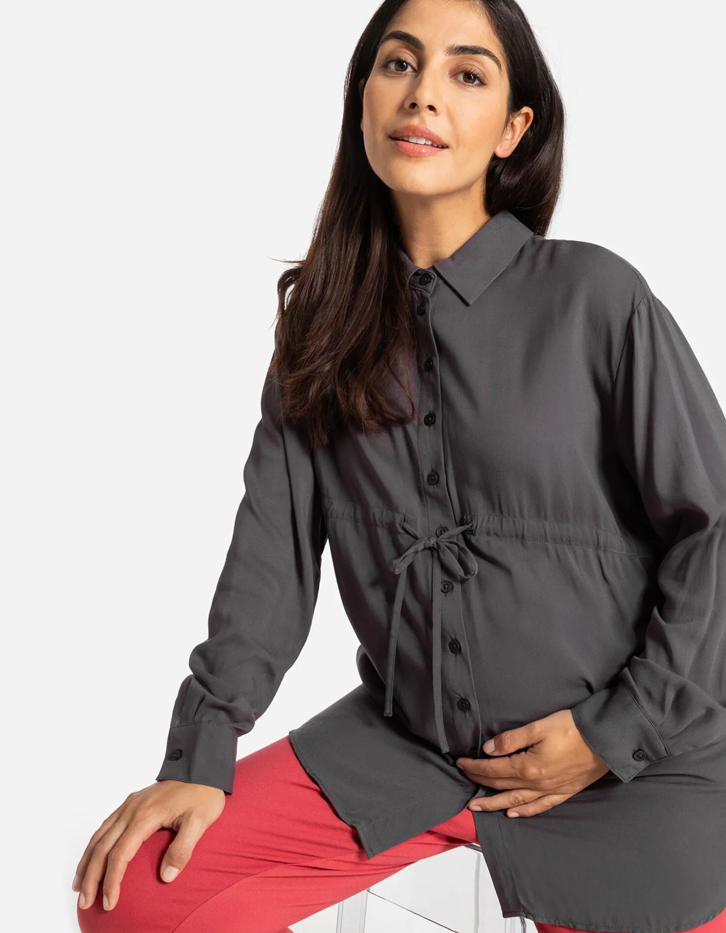 Overhemdblouse - Zwangerschapskleding - donkergrijs