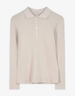 Poloshirt - Geribde structuur - beige