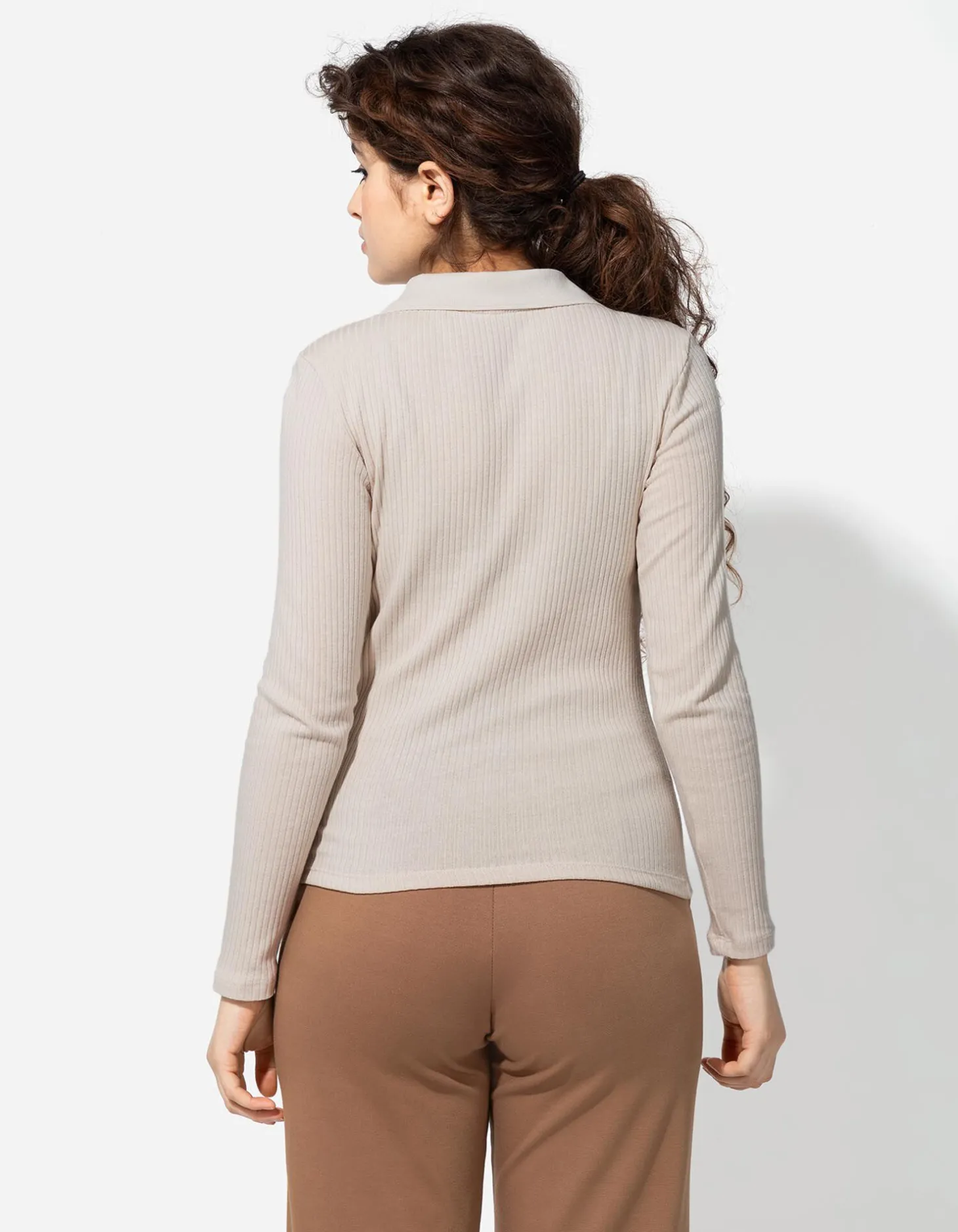 Poloshirt - Geribde structuur - beige