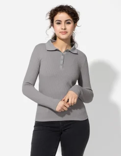 Poloshirt - Geribde structuur - grijs