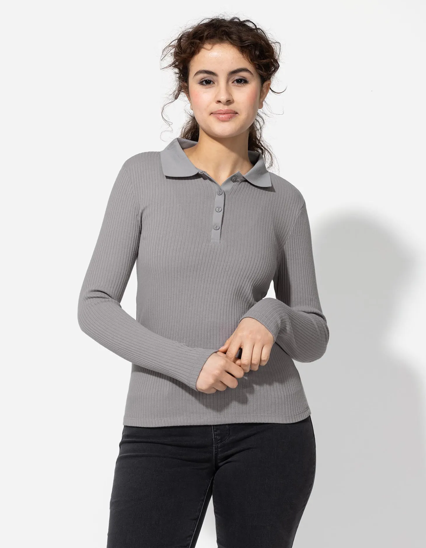 Poloshirt - Geribde structuur - grijs