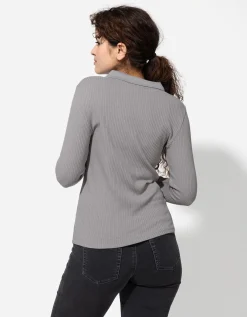 Poloshirt - Geribde structuur - grijs