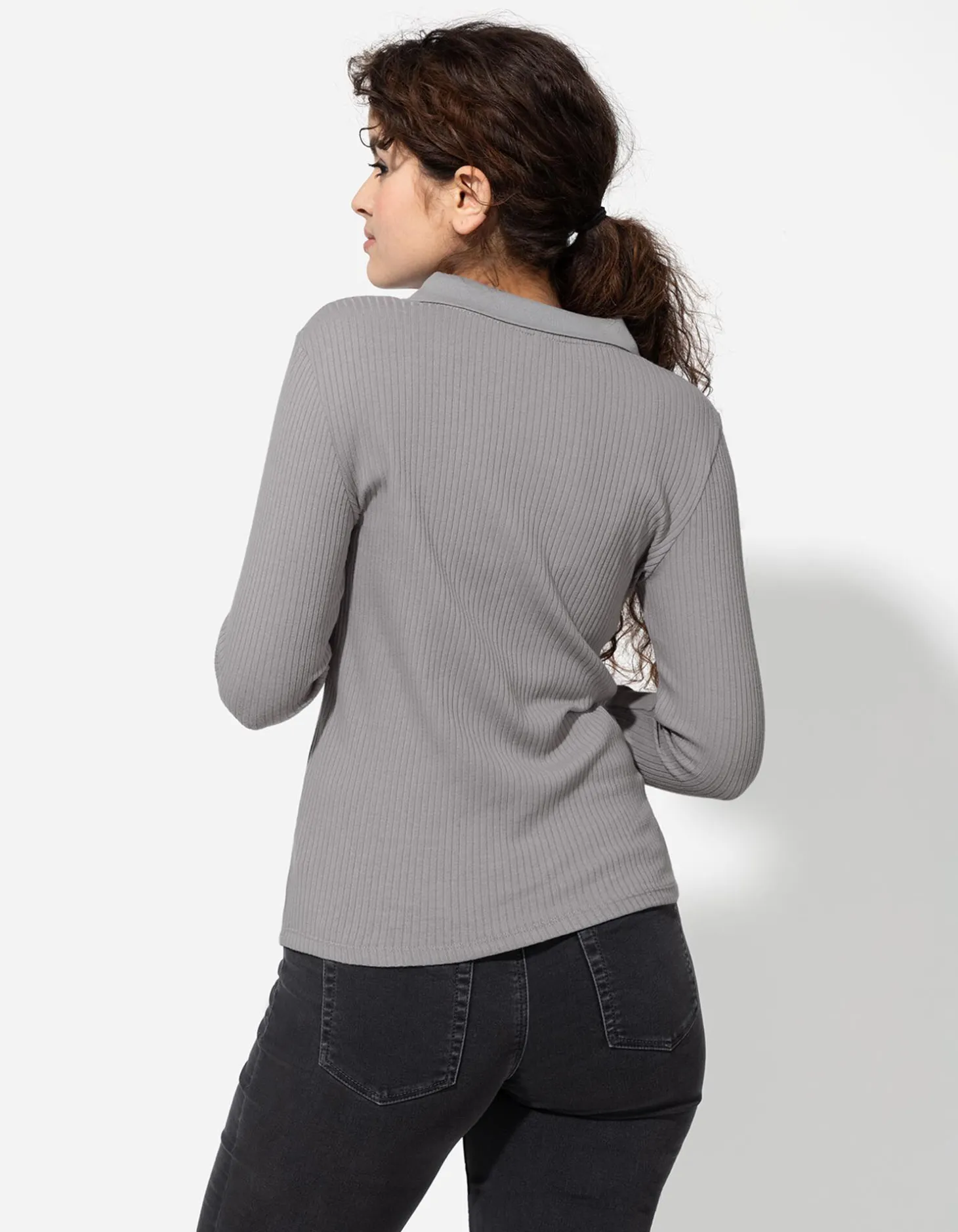 Poloshirt - Geribde structuur - grijs