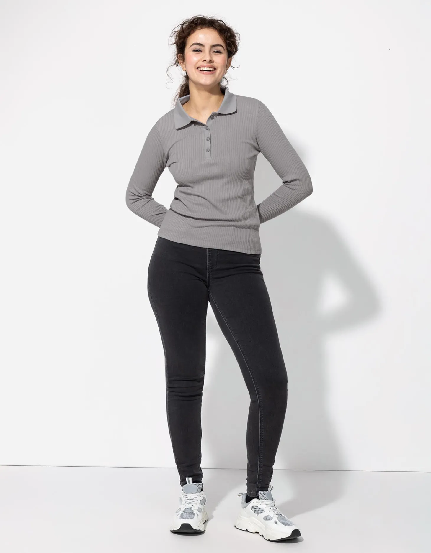 Poloshirt - Geribde structuur - grijs