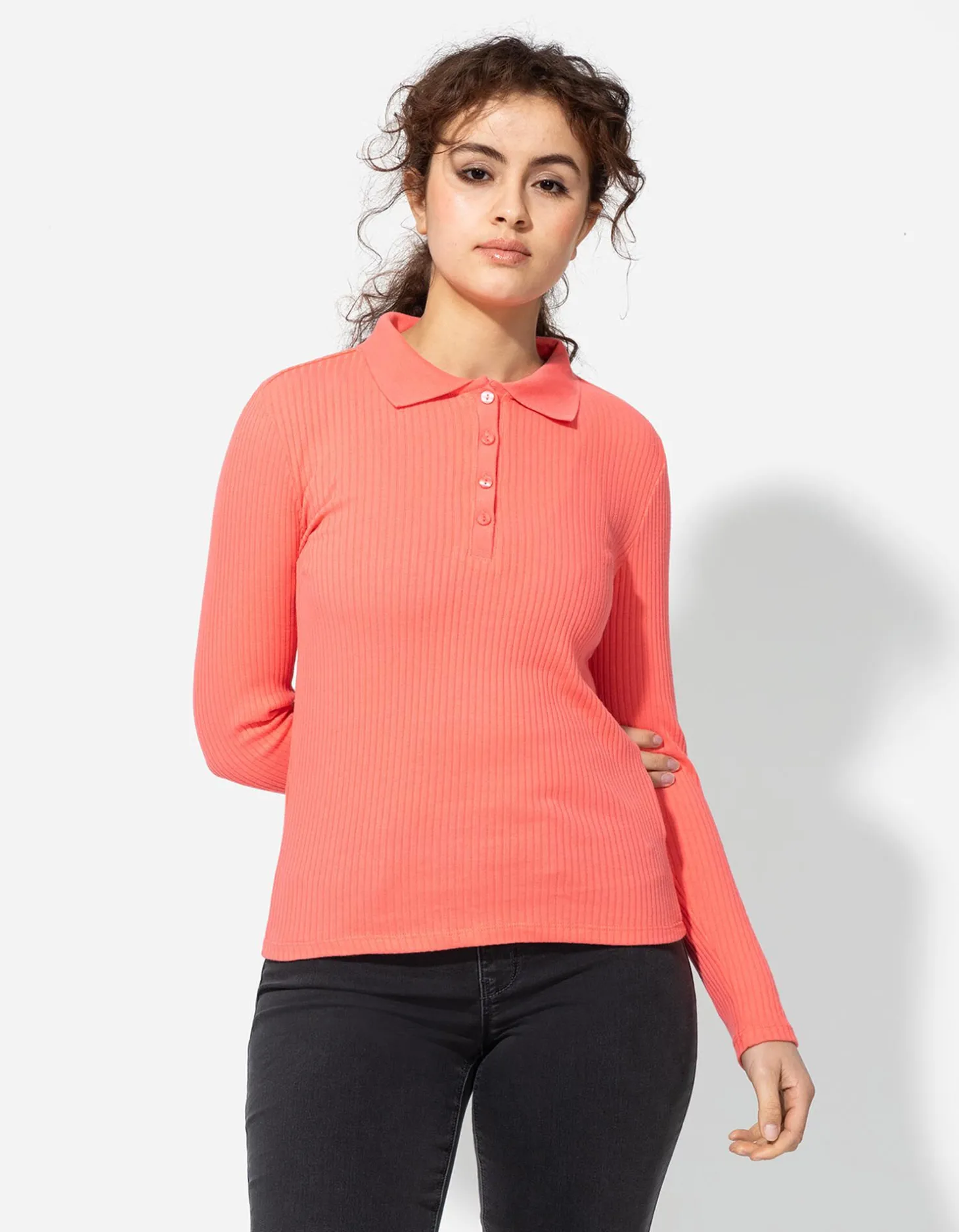 Poloshirt - Geribde structuur - lichtrood