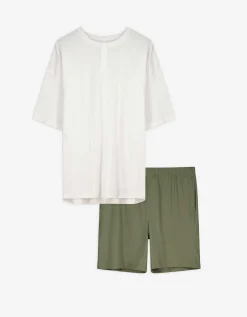 Pyjama set van shirt en broek - Geribd - wit