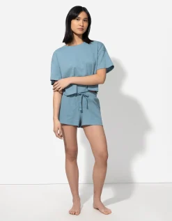 Pyjama set van shirt en shorts - Koord - turkoois
