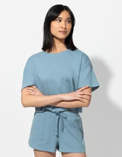 Pyjama set van shirt en shorts - Koord - turkoois