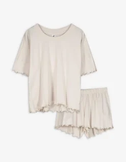 Pyjama set van shirt en shorts - Effen - wit
