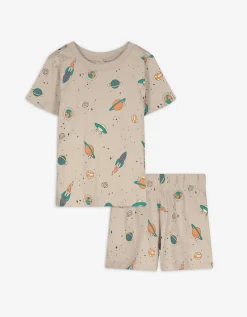 Pyjama set van shirt en shorts - Motief all-over - beige