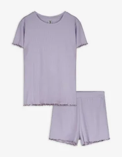 Pyjama set van shirt en shorts - Effen - lila
