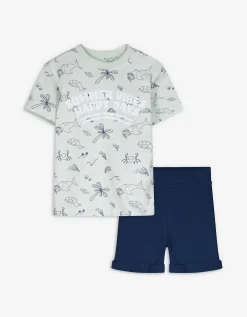 Pyjama set van shirt en shorts - Motief all-over - lichtgroen