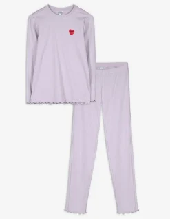 Pyjamaset bestaande uit shirt met lange mouwen en broek - Geschulpte zoom - lila