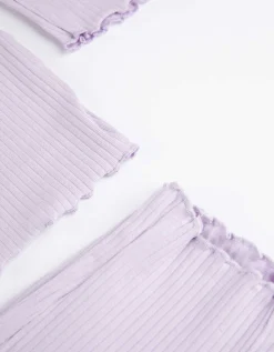 Pyjamaset bestaande uit shirt met lange mouwen en broek - Geschulpte zoom - lila