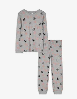 Pyjamaset bestaande uit shirt met lange mouwen en broek - Print all-over - lichtgrijs