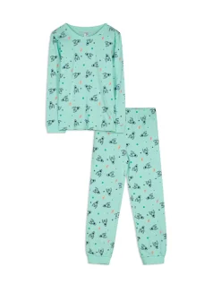 Pyjamaset bestaande uit shirt met lange mouwen en broek - Motiefmix - turkoois