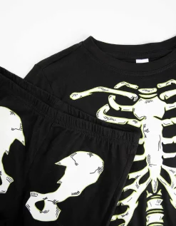 Pyjamaset bestaande uit shirt met lange mouwen en broek - Gloeit in het donker - zwart