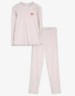 Pyjamaset bestaande uit shirt met lange mouwen en broek - Geschulpte zoom - roze