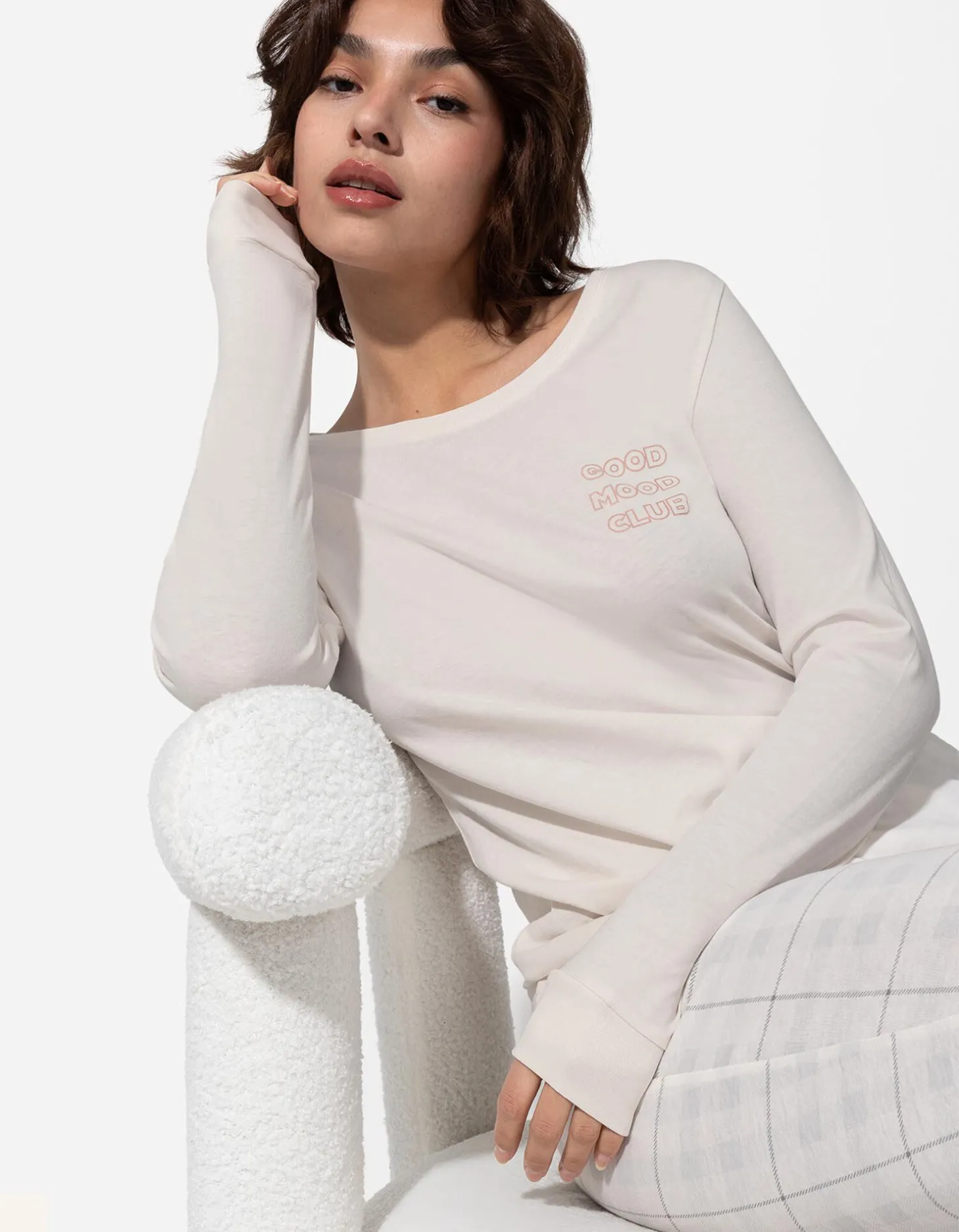 Pyjamashirt - Tekst - wit