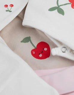 Set bestaande uit romper met lange mouwen, broek, T-shirt, romper en slabbetje - Print all-over - wit