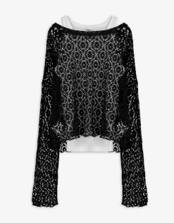 Set: Shirt met lange mouwen en top - Oversized schouders - zwart