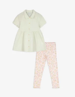 Set van jurk en leggings - Seersucker - lichtgroen