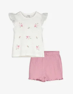 Set van shirt en broek - Wafelstructuur - wit