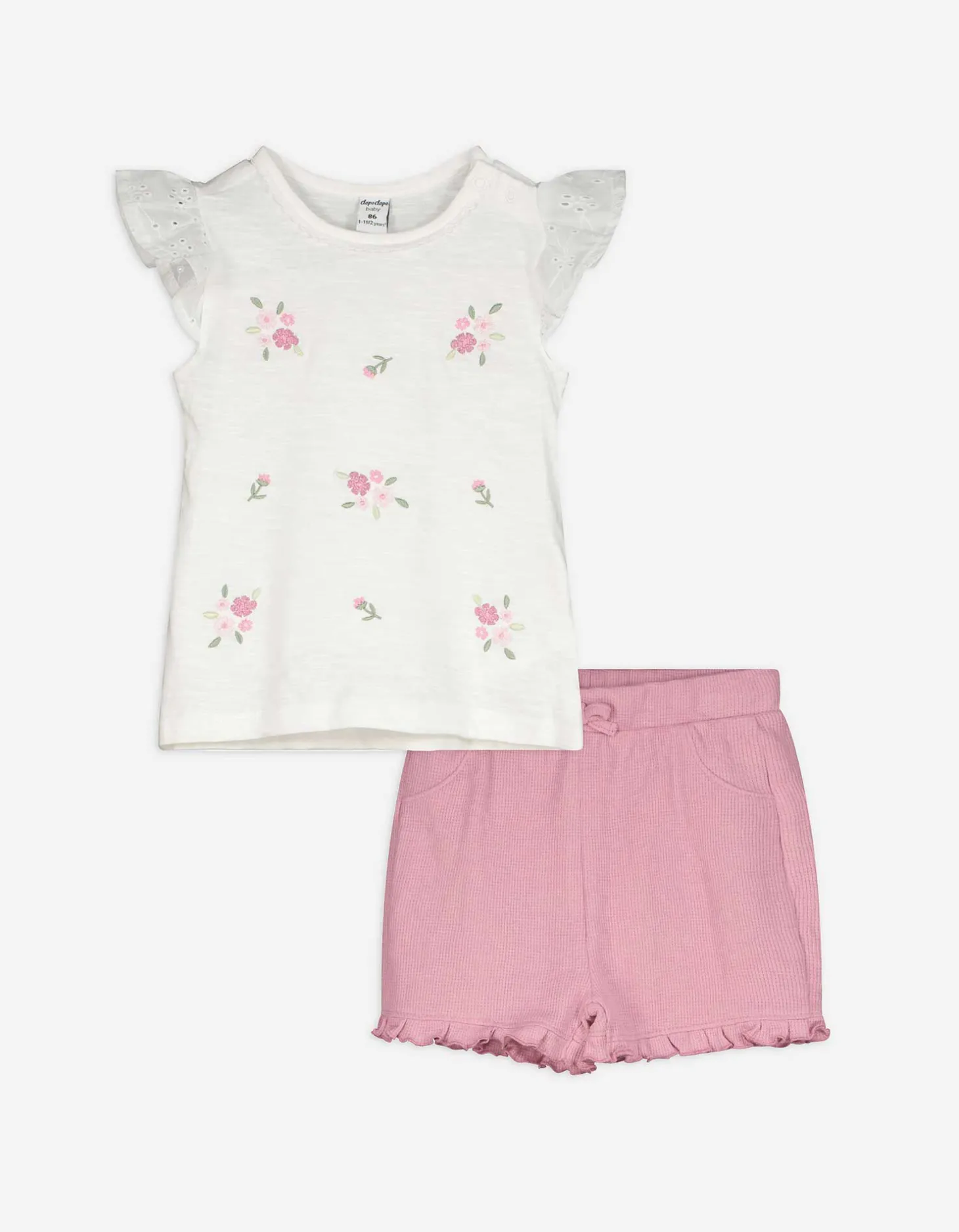 Set van shirt en broek - Wafelstructuur - wit
